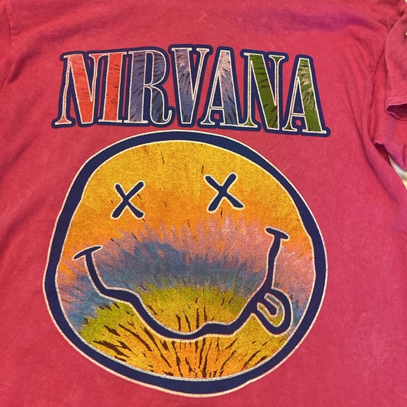 New NIRVANA PINK ACID WASH SMILEY TEE- SIZE M - Picture 4 of 5